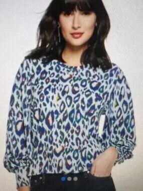 Nine West Leopard-Print Long-Sleeve Blouse size L